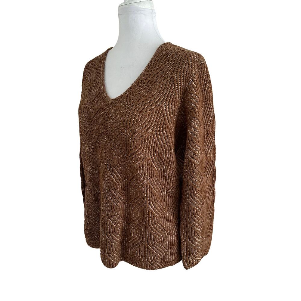 ST. JOHN Collection Textured V Neck Knit Sweater Luxurious Designer I M